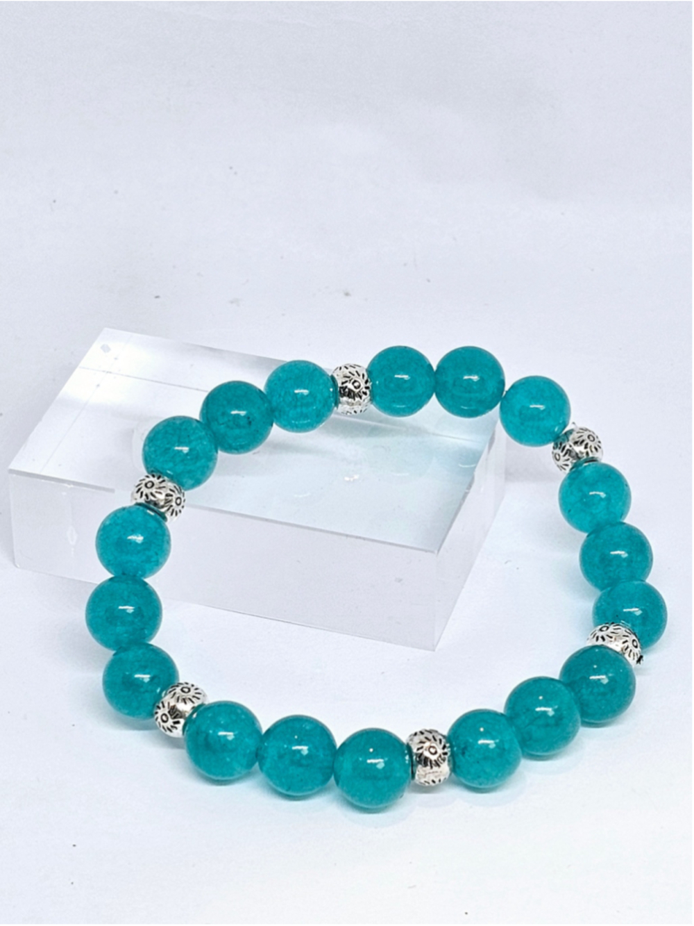 Aquamarine Crystal Beaded Bracelet 8 Inch